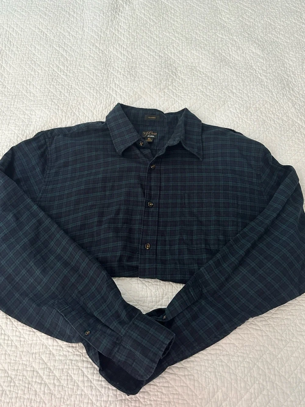 J.Crew Men’s Size XL Flannel Cashmere Cotton Blend Green Navy Plaid Button Down